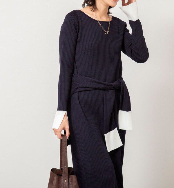 NOLLEY'S sophi「《手洗い可能》ウール混ワイドリブ袖口配色ロングワンピース」|ワンピース|