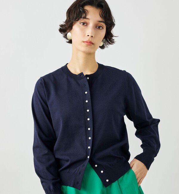 NOLLEY'S「《手洗い可能》コットンテックスクルーネックカーディガン」|カーディガン|