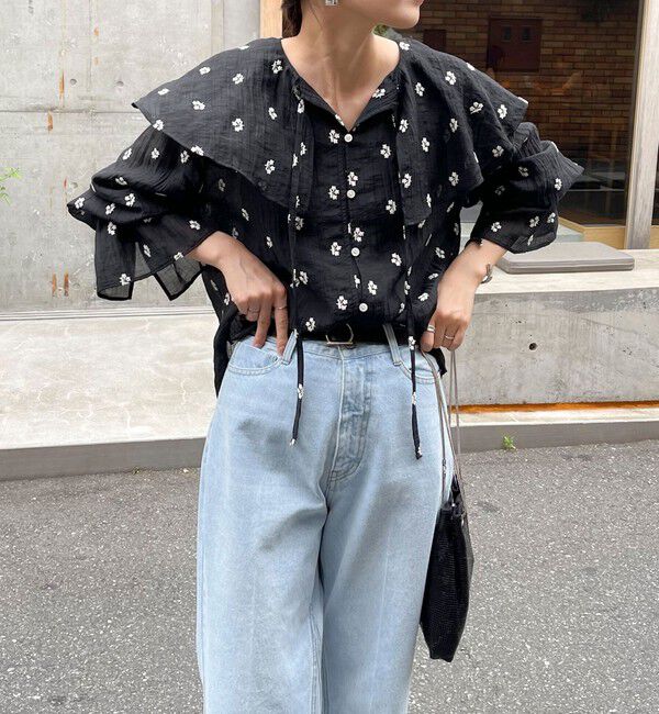 fredy emue「シアー楊柳刺繍ケープブラウス」|シャツ・ブラウス|