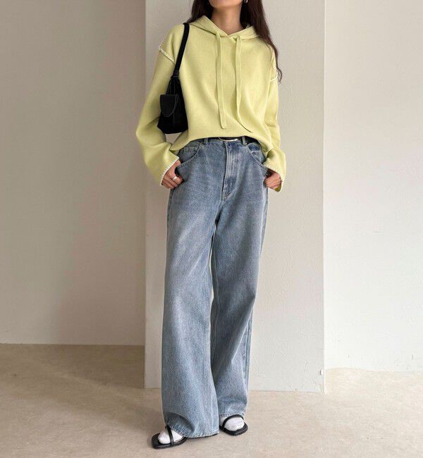 fredy emue「フード付き配色ステッチニットプルオーバー」|ニット・セーター|