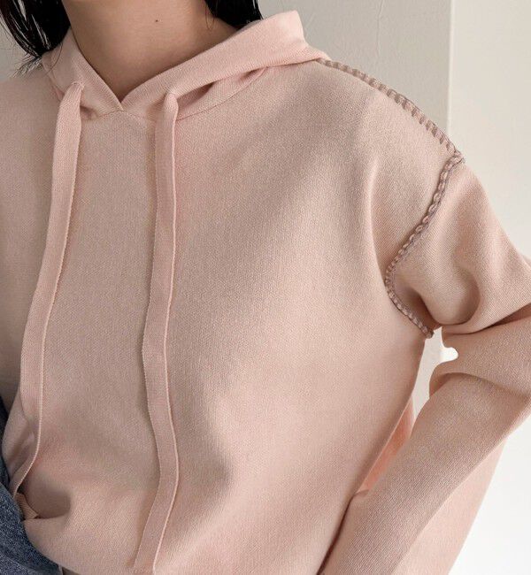 fredy emue「フード付き配色ステッチニットプルオーバー」|ニット・セーター|