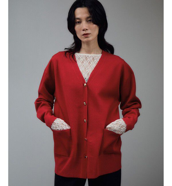 SALON adam et rope'「ウールスムースVネックカーディガン」|カーディガン|レッド(60)