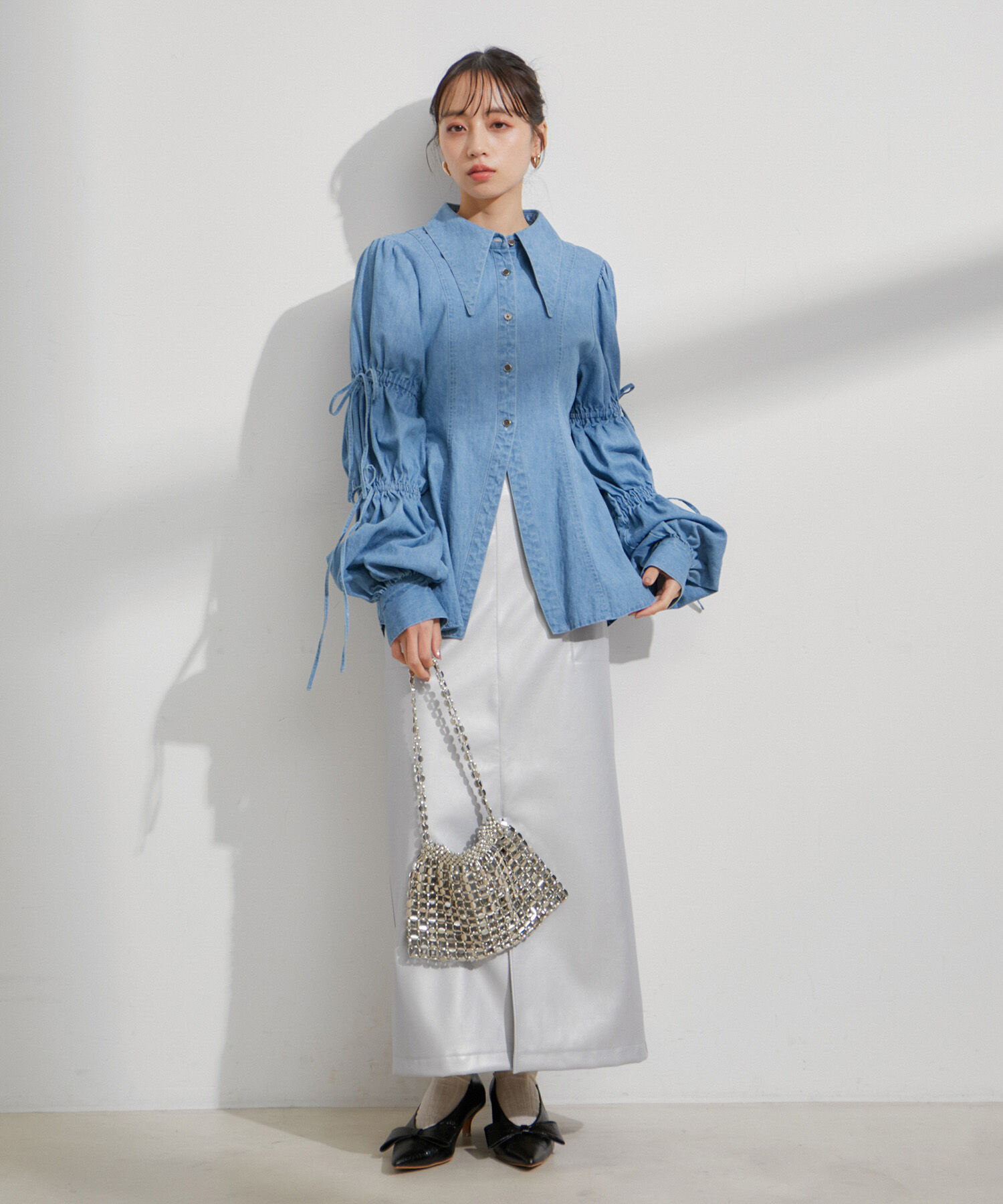 VIS「【洗える】デニムシャツブラウス」|シャツ・ブラウス|