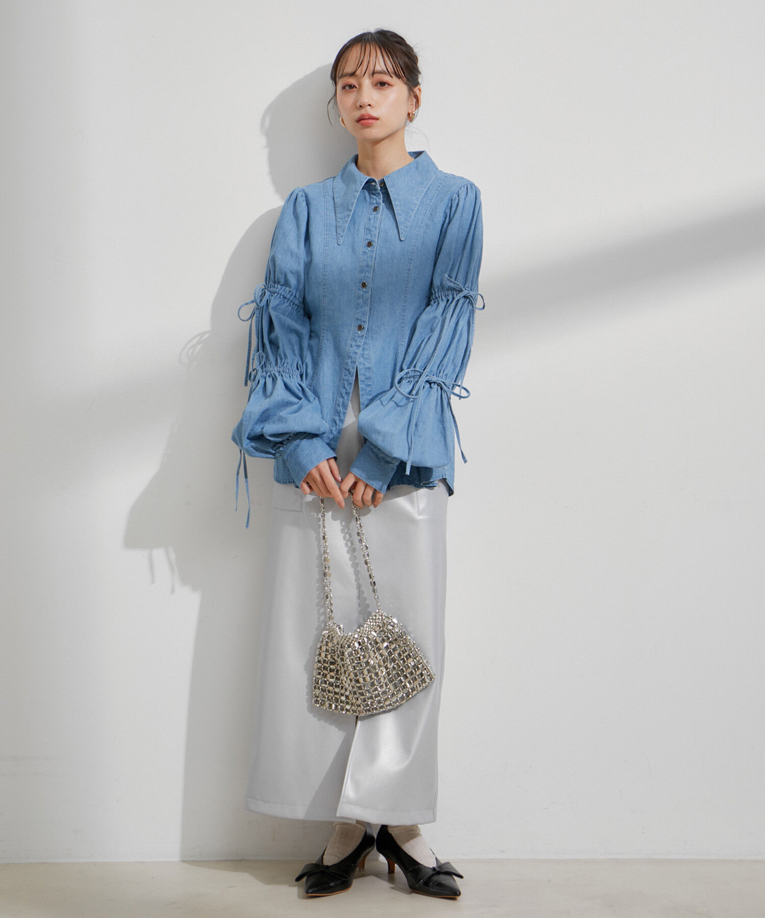 VIS「【洗える】デニムシャツブラウス」|シャツ・ブラウス|