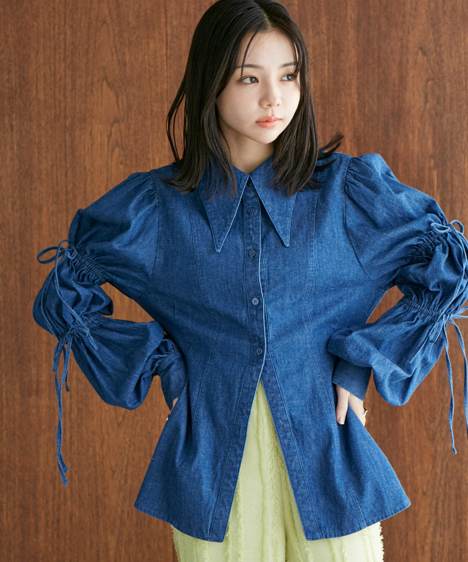 VIS「【洗える】デニムシャツブラウス」|シャツ・ブラウス|