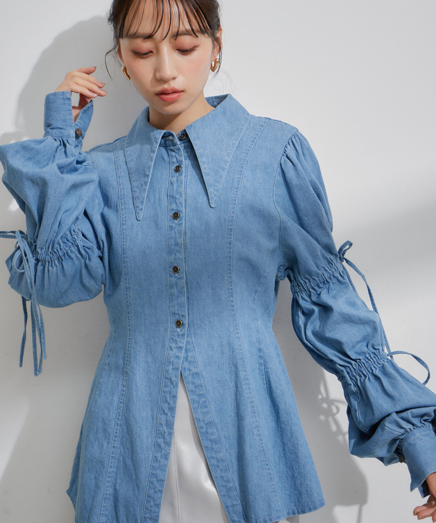 VIS「【洗える】デニムシャツブラウス」|シャツ・ブラウス|サックス(48)