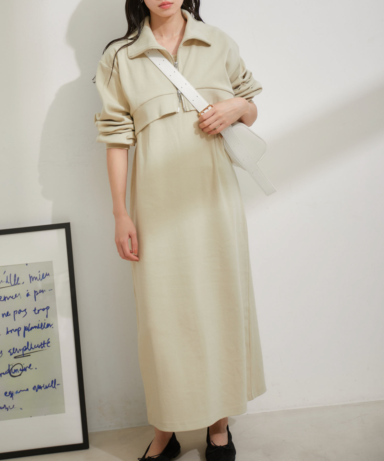 VIS「【洗える】ショートジップカーディガン/リブカットソーワンピース【SET】」|ワンピース|ベージュ系(28)