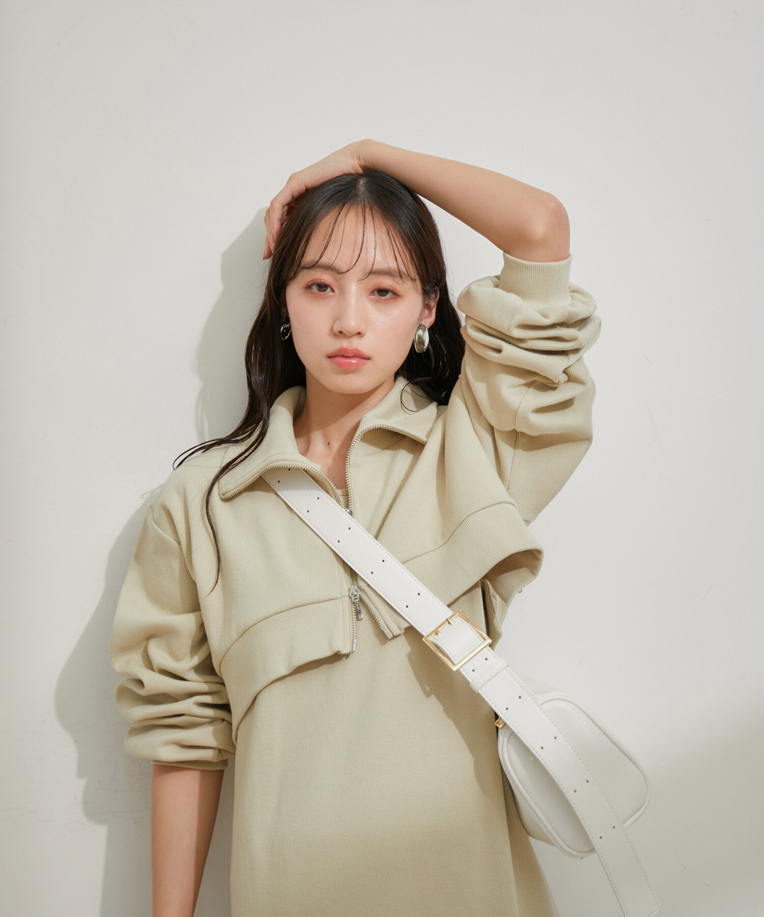 VIS「【洗える】ショートジップカーディガン/リブカットソーワンピース【SET】」|ワンピース|