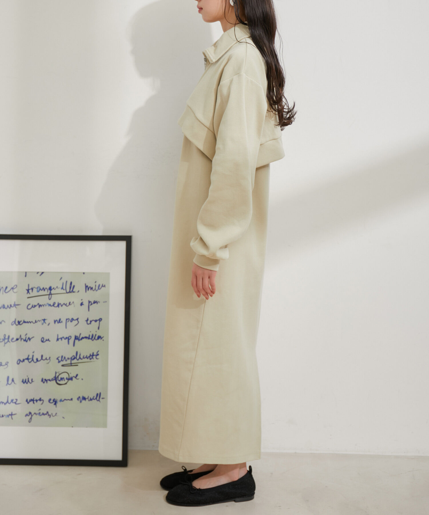 VIS「【洗える】ショートジップカーディガン/リブカットソーワンピース【SET】」|ワンピース|