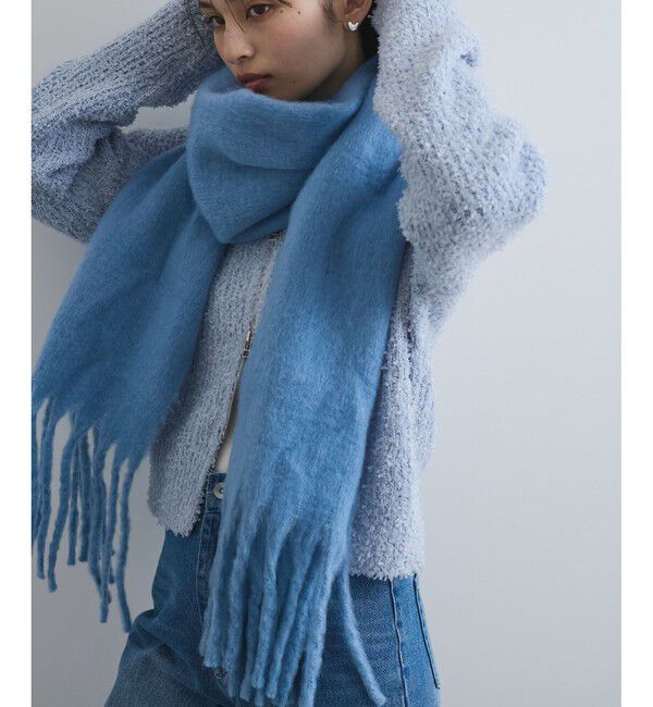 VIS「ふっくら柔らか無地フリンジストール」|ストール|サックス