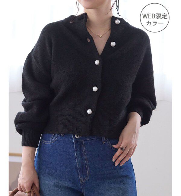 VIS「ハートアソートパール釦ラメミックスカーディガン/イージーケア・一部WEB限定カラー」|カーディガン|ブラック(01)