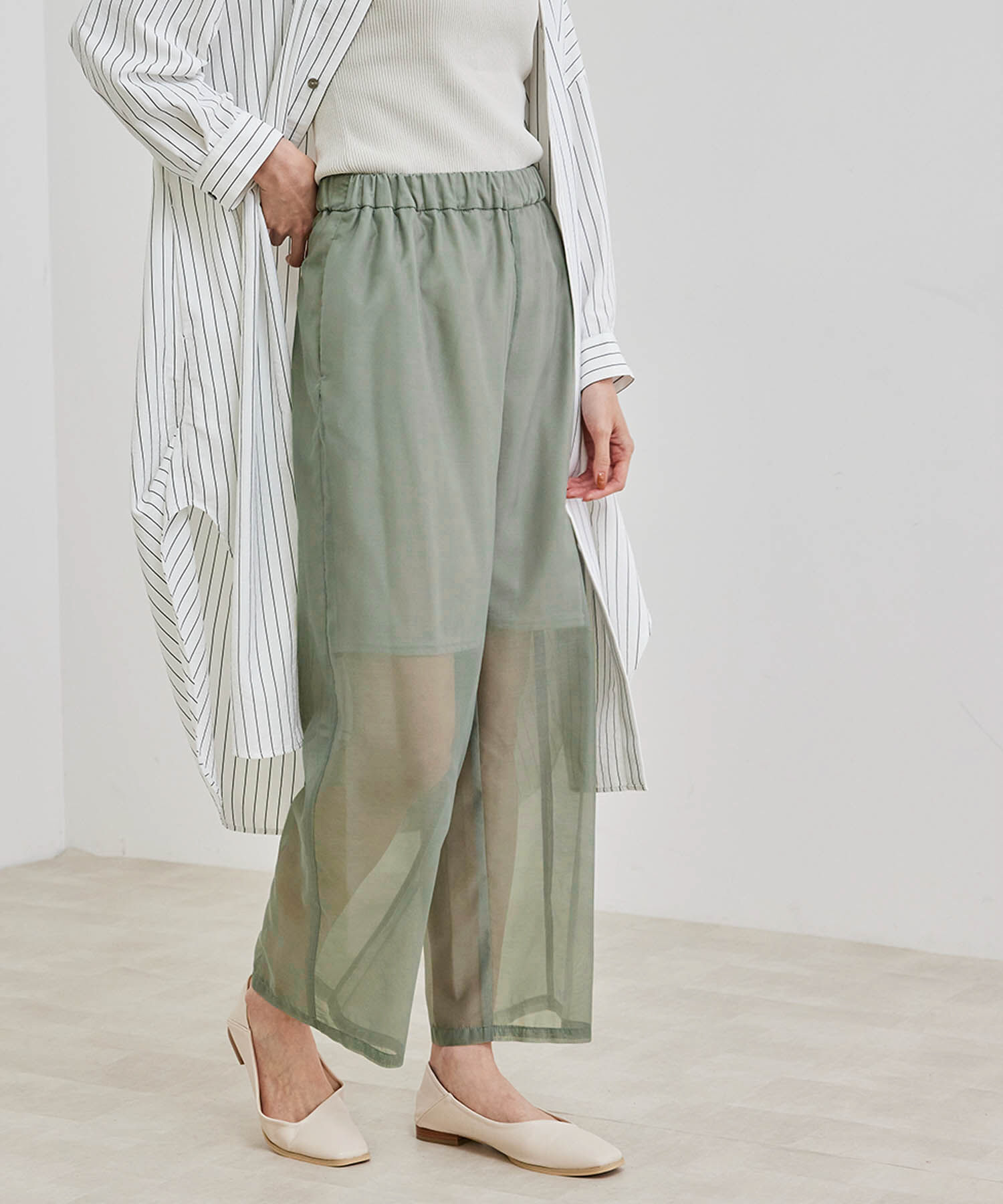 Rope&rsquo;Picnic「【RENU再生ポリエステル】シアーパンツ」|その他|ライトグリーン(33)