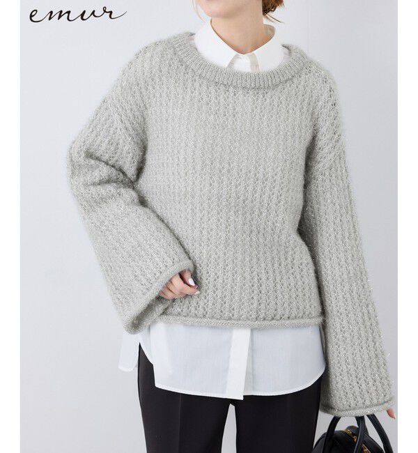 Rope&rsquo;Picnic「【emur/エミュール】フェザーラメメッシュ編みニット」|ニット・セーター|グレー