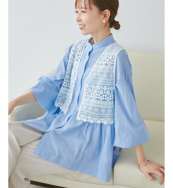 Rope&rsquo;Picnic「【接触冷感・通気性】お着軽シャツシリーズ/綿ボイルペプラムシャツ」|シャツ・ブラウス|