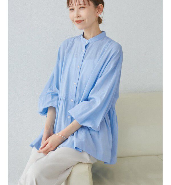 Rope&rsquo;Picnic「【接触冷感・通気性】お着軽シャツシリーズ/綿ボイルペプラムシャツ」|シャツ・ブラウス|