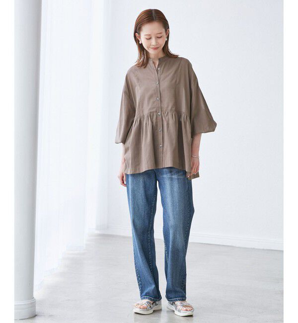 Rope&rsquo;Picnic「【接触冷感・通気性】お着軽シャツシリーズ/綿ボイルペプラムシャツ」|シャツ・ブラウス|