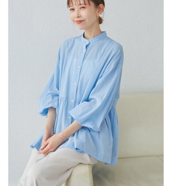 Rope&rsquo;Picnic「【接触冷感・通気性】お着軽シャツシリーズ/綿ボイルペプラムシャツ」|シャツ・ブラウス|