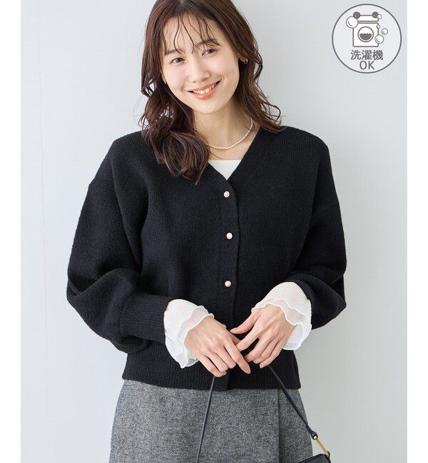 Rope&rsquo;Picnic「【新色追加】スフレニットシリーズ パールボタンショートカーディガン/イージーケア・リンクコーデ」|カーディガン|ブラック(01)