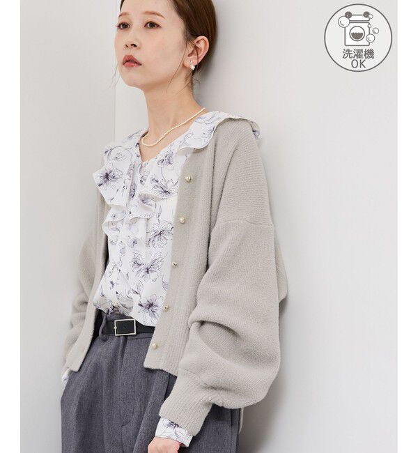 Rope&rsquo;Picnic「【新色追加】スフレニットシリーズ パールボタンショートカーディガン/イージーケア・リンクコーデ」|カーディガン|ライトグレー(08)
