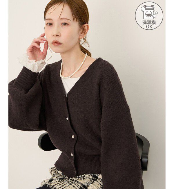Rope&rsquo;Picnic「【新色追加】スフレニットシリーズ パールボタンショートカーディガン/イージーケア・リンクコーデ」|カーディガン|ブラウン(20)