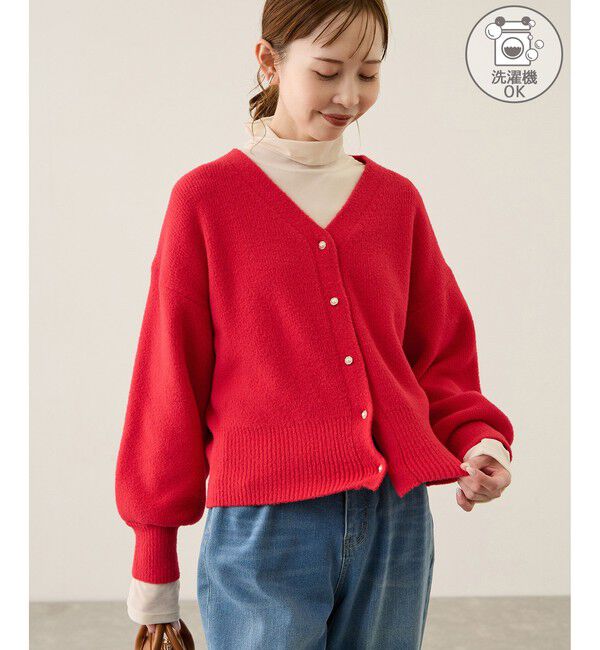 Rope&rsquo;Picnic「【新色追加】スフレニットシリーズ パールボタンショートカーディガン/イージーケア・リンクコーデ」|カーディガン|レッド(60)