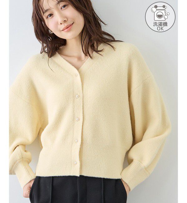 Rope&rsquo;Picnic「【新色追加】スフレニットシリーズ パールボタンショートカーディガン/イージーケア・リンクコーデ」|カーディガン|クリーム(83)