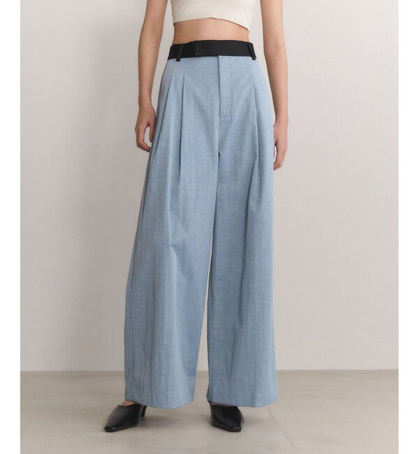 ADAM ET ROPE'「【EMOELLE】バイカラードレスパンツ」|チノ|ブルー系(45)