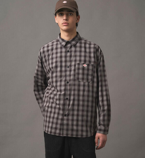 DANTON「DANTON | レギュラーカラー 長袖ワークシャツ MEN」|シャツ・ブラウス|BROWN系1