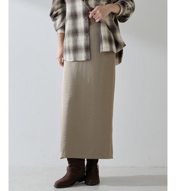 THE PAUSE「【THE PAUSE】サテンIラインスカート」|スカート|グレージュ