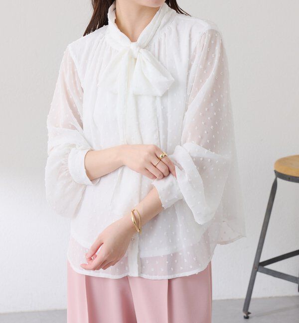  「楊柳ドットジャガードボウタイブラウス」|シャツ・ブラウス|