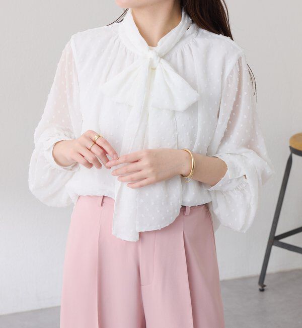  「楊柳ドットジャガードボウタイブラウス」|シャツ・ブラウス|