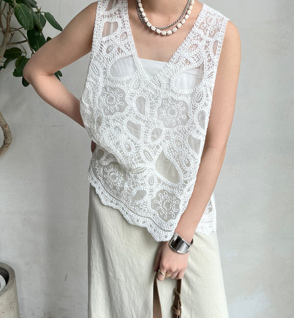  「刺繍前後2WAYレースタンク」|シャツ・ブラウス|