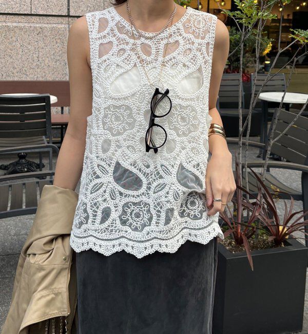  「刺繍前後2WAYレースタンク」|シャツ・ブラウス|