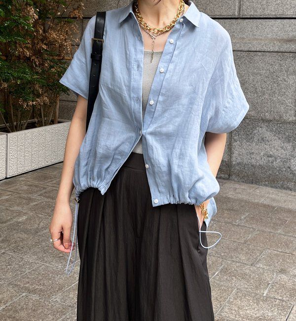  「リネンドロストフレンチシャツ」|シャツ・ブラウス|ブルー
