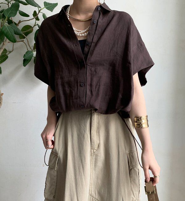 「リネンドロストフレンチシャツ」|シャツ・ブラウス|ダークブラウン