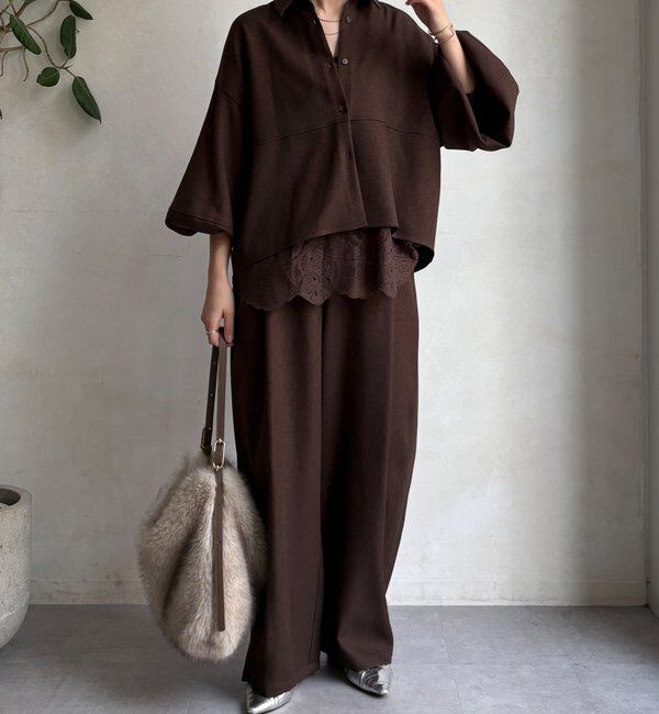  「【WEB限定】ウール調フロントタックイージーパンツ」|チノ|