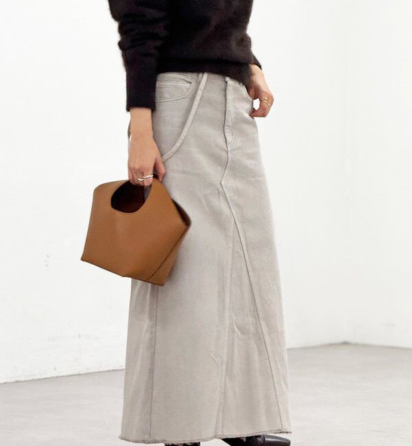  「【MONN.:.(モン)】LOOSE DENIM SKIRT」|スカート|ライトグレー
