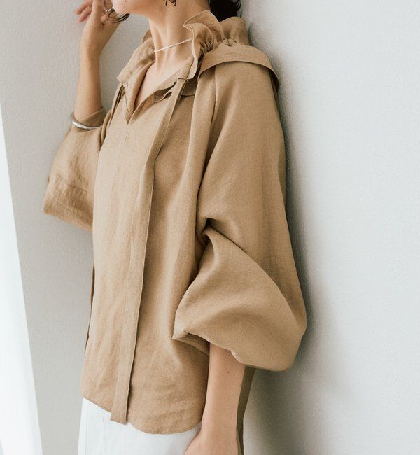  「予約【顔まわり華やか】リネンライクフリルカラーブラウス」|シャツ・ブラウス|