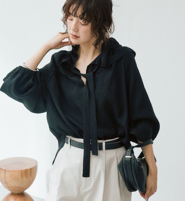  「予約【顔まわり華やか】リネンライクフリルカラーブラウス」|シャツ・ブラウス|