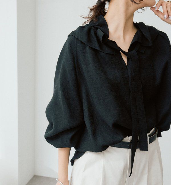  「予約【顔まわり華やか】リネンライクフリルカラーブラウス」|シャツ・ブラウス|