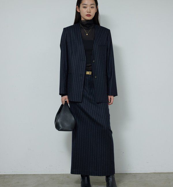  「【セットアップ対応】ストライプノーカラージャケット」|その他|