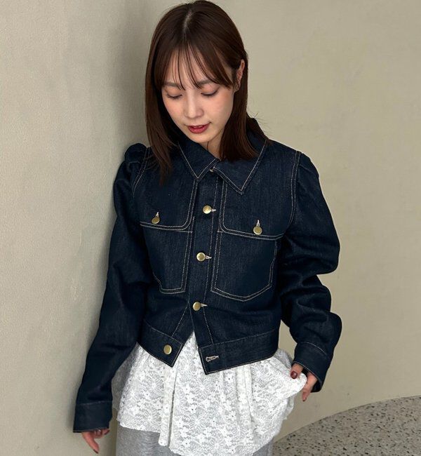  「【@sktnnm企画】金ボタンデニムパフジャケット」|ブルゾン・スタジャン|ネイビー