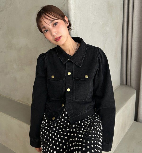  「【@sktnnm企画】金ボタンデニムパフジャケット」|ブルゾン・スタジャン|ブラック