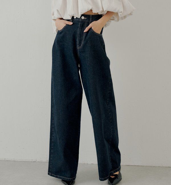  「ポケットレースワイドデニム」|デニム|