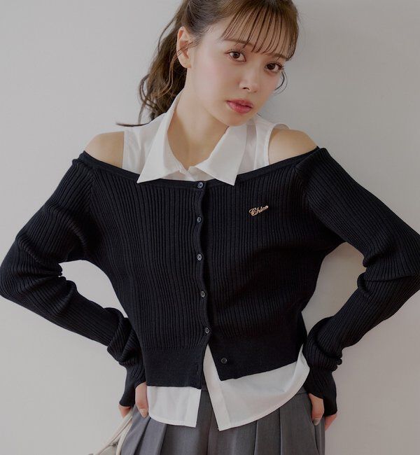  「シャツレイヤード2way カーディガン」|カーディガン|ブラック