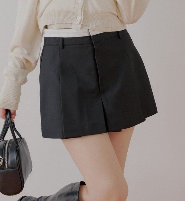  「ボックスプリーツレイヤードスカパン」|スカート|ブラック