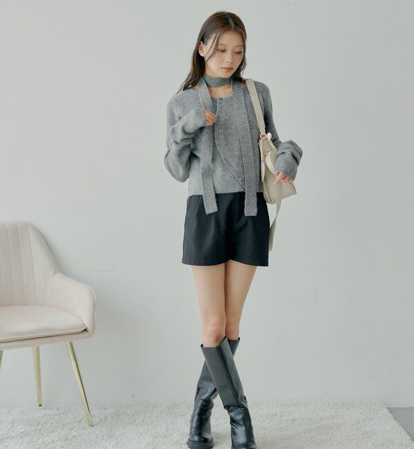  「チョーカー付きラウンドボタンコンパクトカーディガン」|カーディガン|