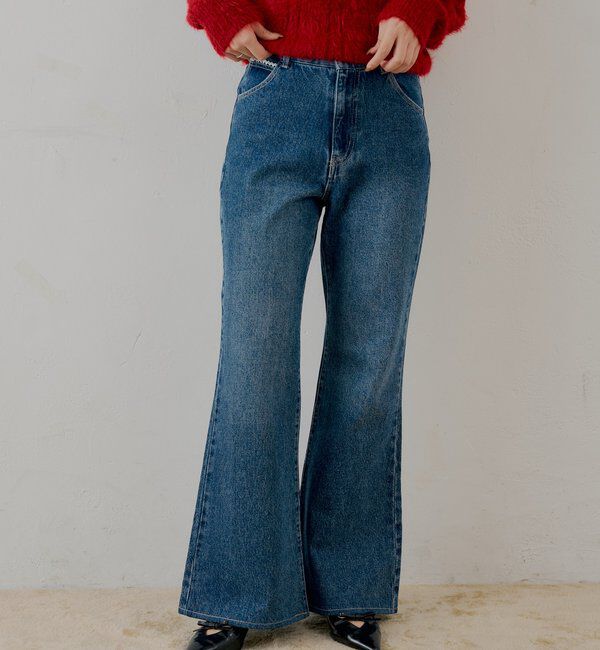  「【新色追加】レースデザインフレアデニム」|デニム|