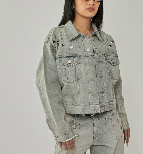  「【UNISEX/WEB限定サイズあり】EYELET DENIM JACKET」|ブルゾン・スタジャン|