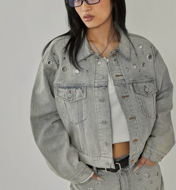  「【UNISEX/WEB限定サイズあり】EYELET DENIM JACKET」|ブルゾン・スタジャン|